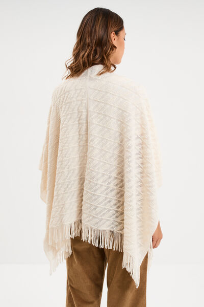 Poncho &agrave; franges ample ivoire femme