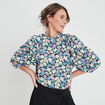 Blouse manches bouffantes col montant noir femme
