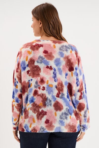 Pull col rond oversize manches longues ecru femme grande taille