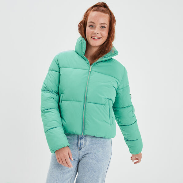 doudoune courte a col montant vert femme Doudoune courte à col montant vert femme