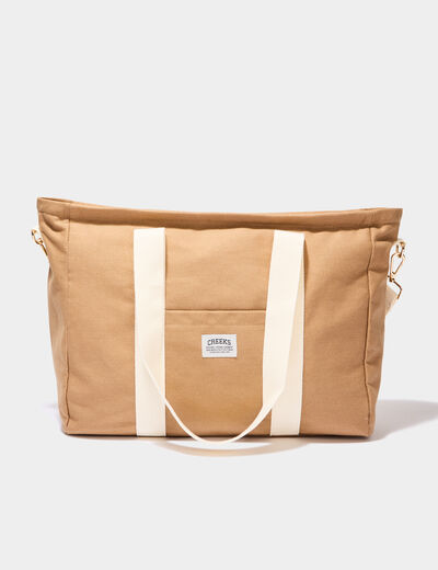 Sac cabas avec bandoulière marron cognac femme