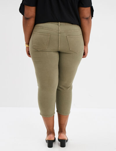 Pantalon corsaire skinny taille haute vert kaki femme grande taille