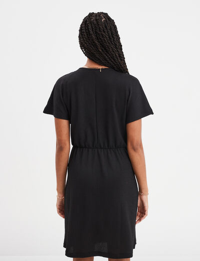 Robe courte col cache-coeur noir femme