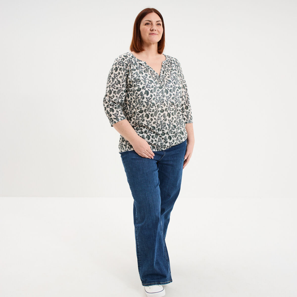 T-shirt col tunisien manches 3/4 ecru femme grande taille