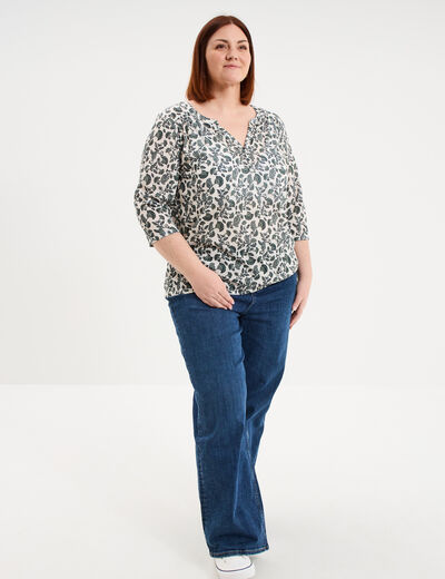 T-shirt col tunisien manches 3/4 ecru femme grande taille