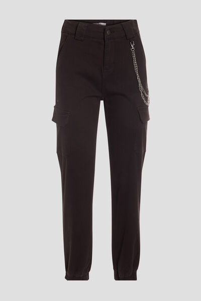 Pantalon cargo avec chaîne noir femme