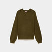 Pull col rond manches longues vert olive femme