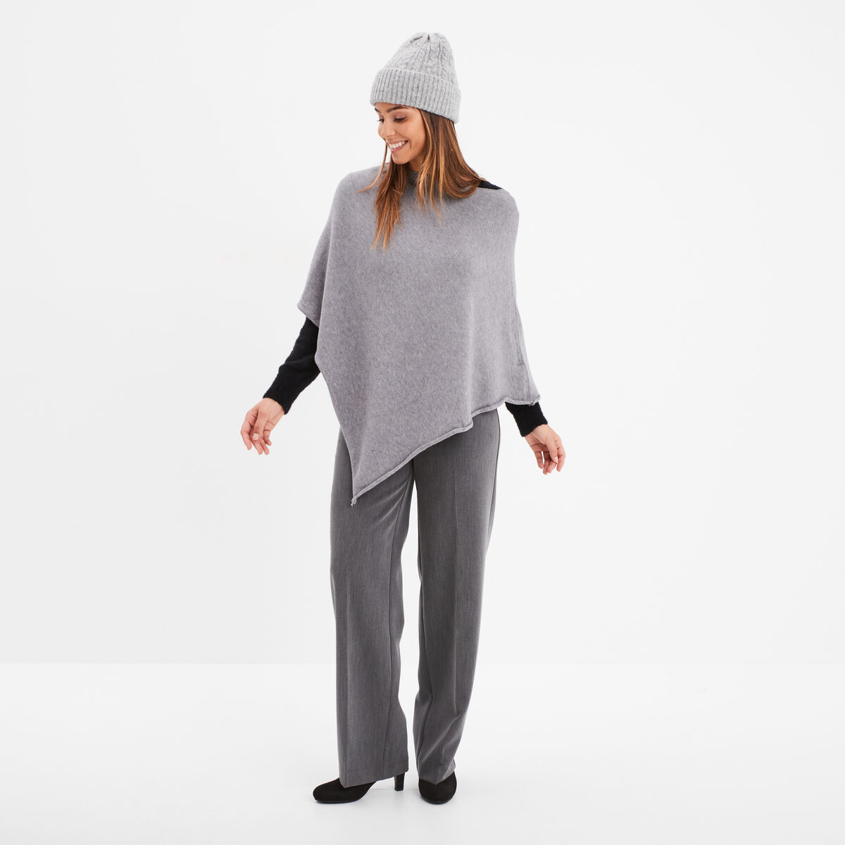 Poncho asymétrique gris femme