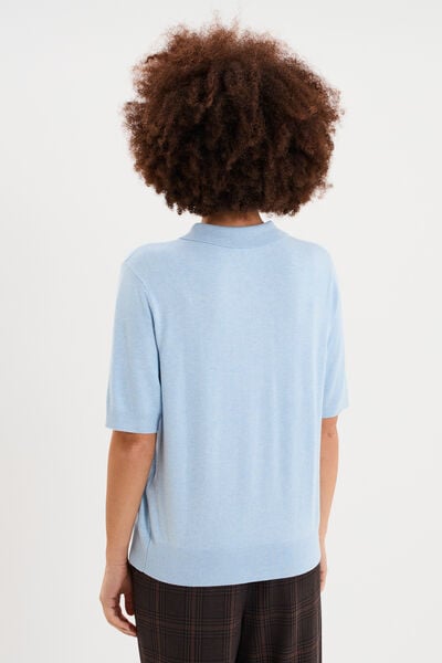 Pull col polo manches courtes bleu femme
