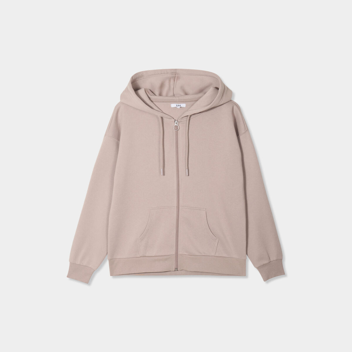 Sweat zippé à capuche molleton beige femme