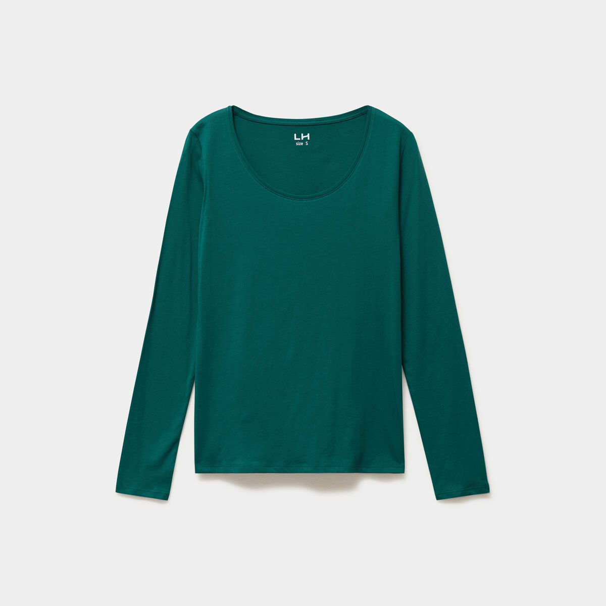 T-shirt coton col rond manches longues vert fonc&eacute; femme