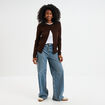 Gilet col rond manches longues marron foncé femme
