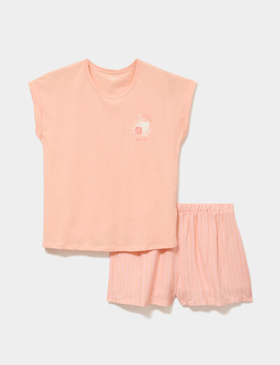 Ensemble pyjama short et t-shirt orange clair femme