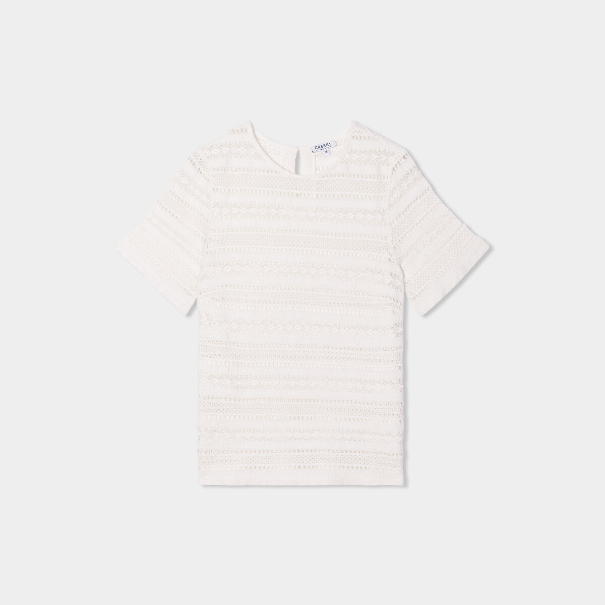 T-shirt effet macramé col rond Creeks blanc femme