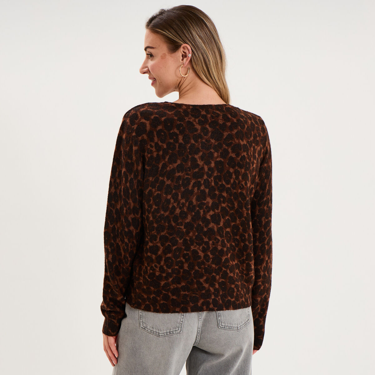 Gilet ajust&eacute; col rond manches longues marron femme