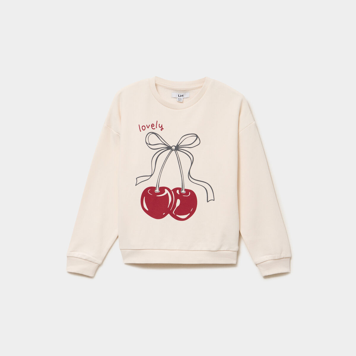 Sweat col rond oversize manches longues beige fille