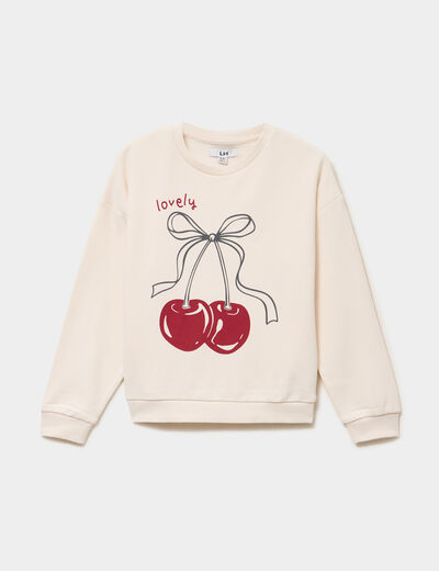 Sweat col rond oversize manches longues beige fille