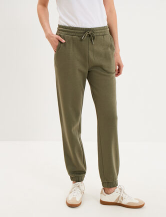 Pantalon de jogging molletonn&eacute; vert kaki femme