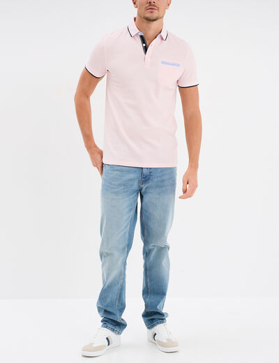 Polo manches courtes 1 poche coton rose homme