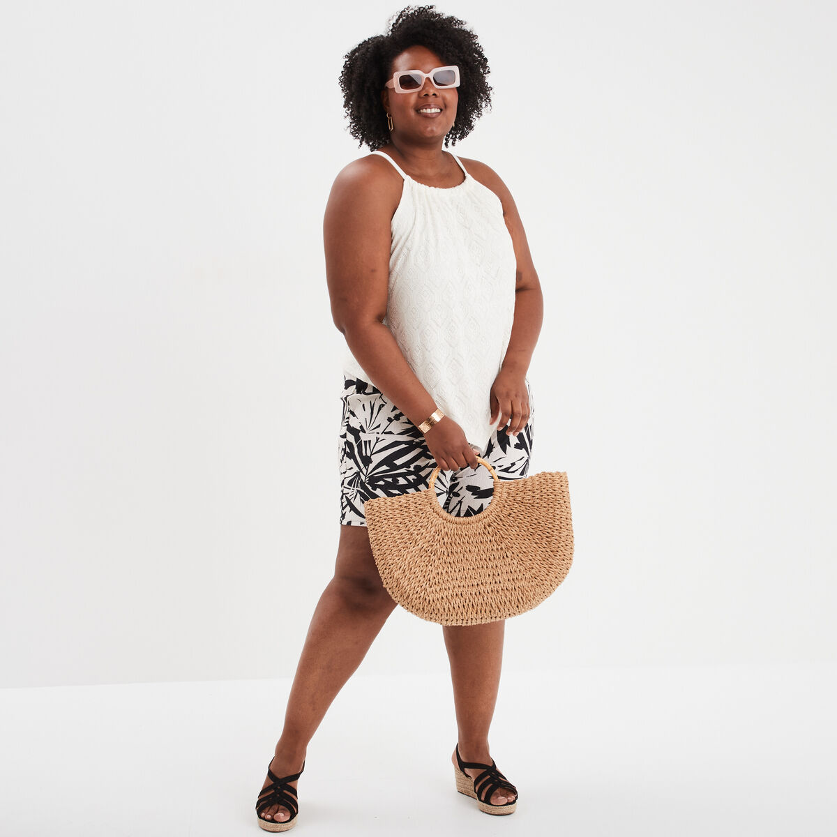 Débardeur dentelle encolure américaine blanc femme grande taille