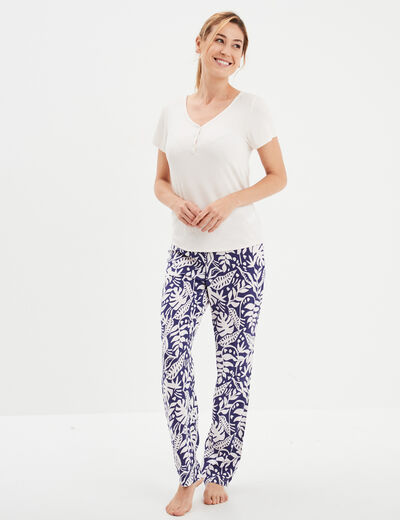 Ensemble pyjama manches courtes 2 pièces bleu femme
