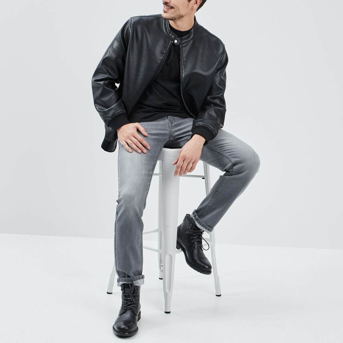 Blouson bomber doublée droite noir homme