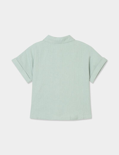 Chemise nouée manches courtes en lin vert pastel fille