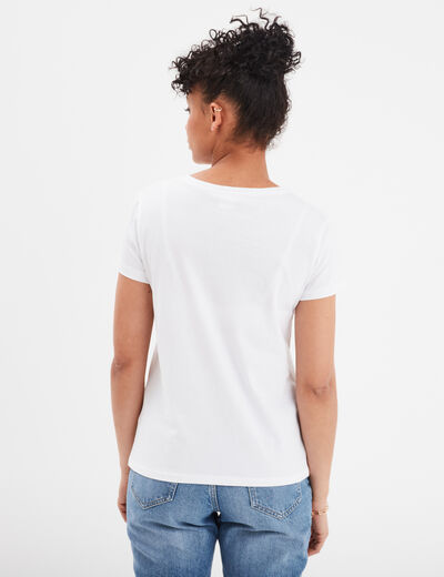 T-shirt manches courtes coton Stitch blanc femme