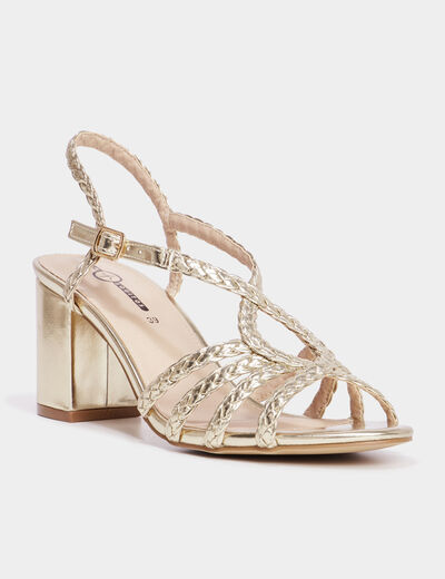 Sandales brides tress&eacute;es Mosquitos jaune or femme