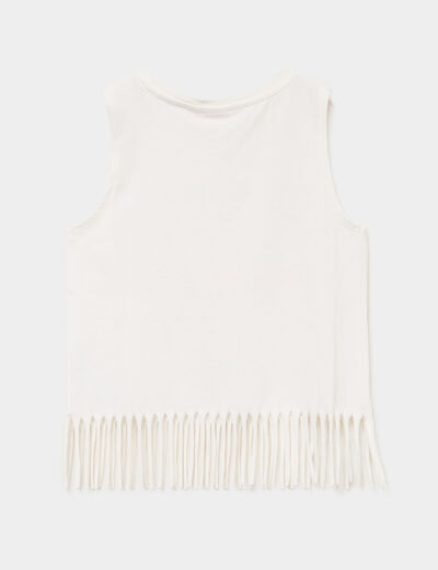 D&eacute;bardeur &agrave; franges coton ivoire fille