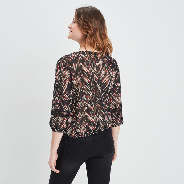 Blouse manches 3/4 détail laçage noir femme