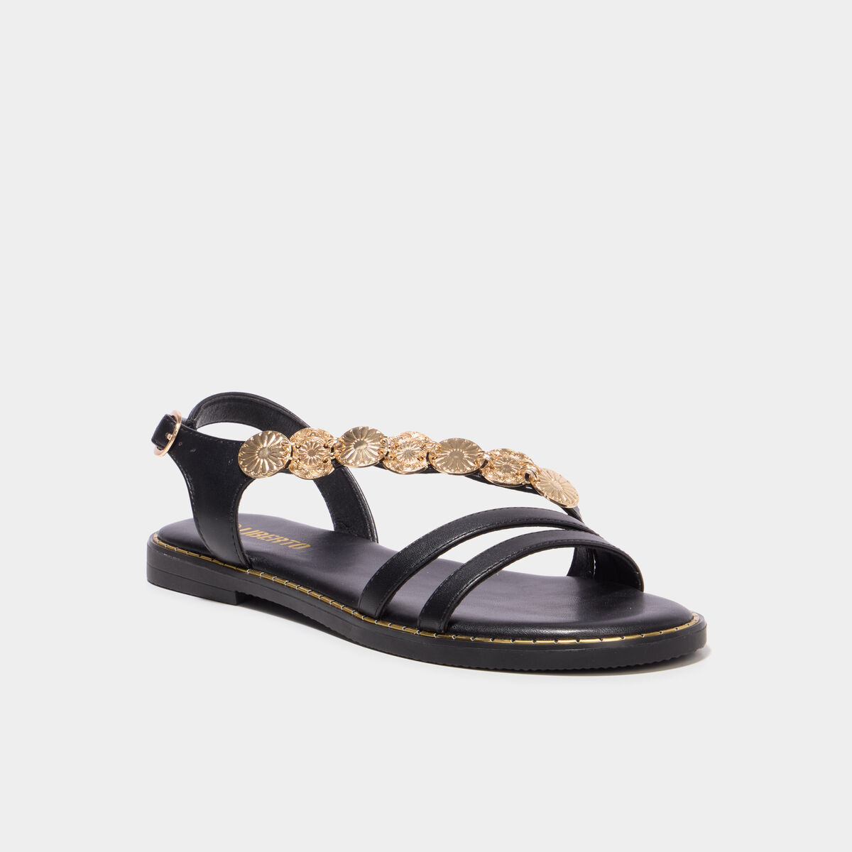 Sandales avec d&eacute;tails bijoux noir femme
