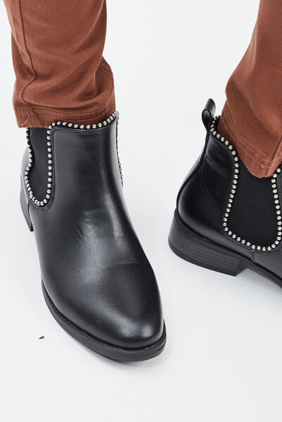 Bottines fourrées chelsea avec clous noir femme