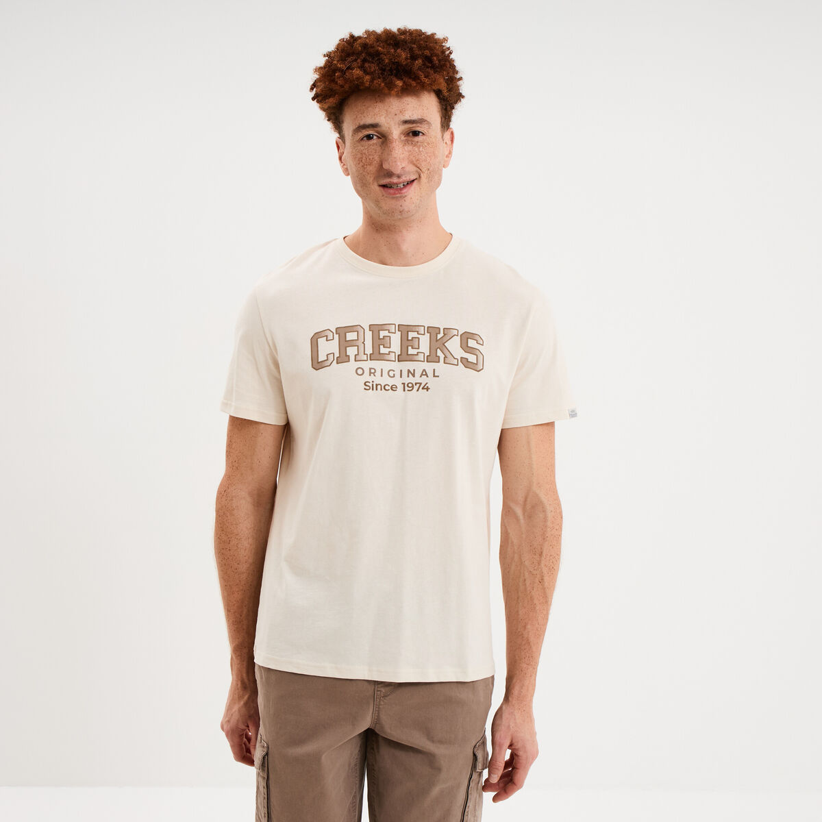 T-shirt col rond manches courtes coton ecru homme