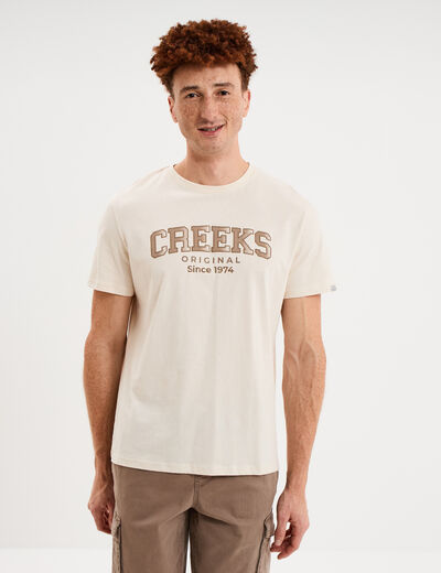 T-shirt col rond manches courtes coton ecru homme