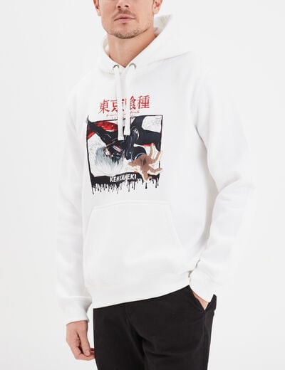 Sweat capuche hoodie Tokyo Ghoul Kaneki blanc homme