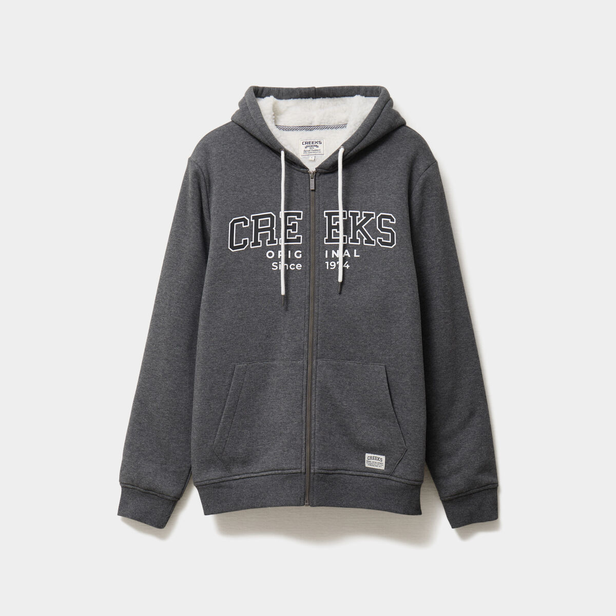 Sweat zippé à capuche doublé gris foncé homme