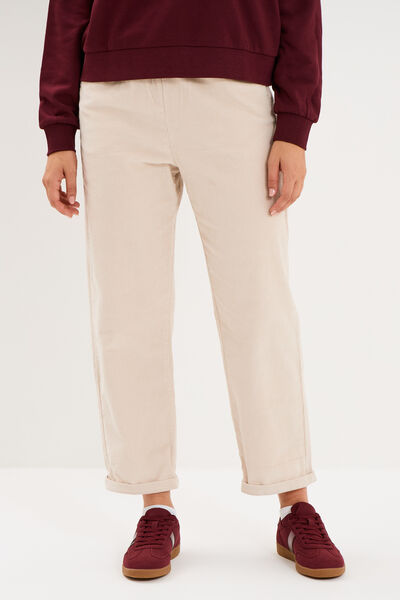 Pantalon taille haute velours 7/8&egrave;me sable femme