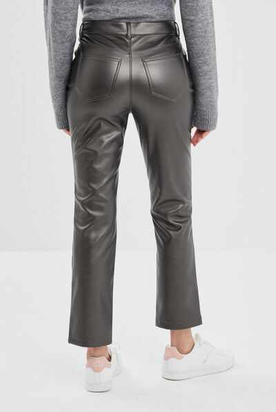 Pantalon simili cuir métallisé Liberto gris argent femme