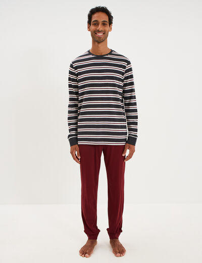 Ensemble pyjama pantalon t-shirt coton gris fonc&eacute; homme