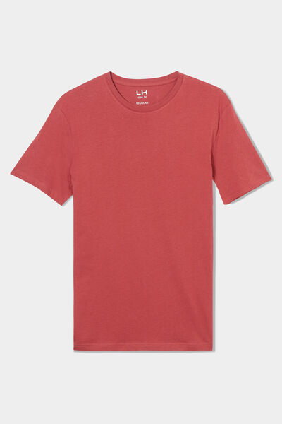 T-shirt droit en coton manches courtes rouge fonc&eacute; homme