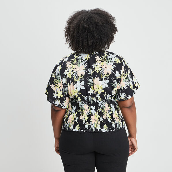 blouse manches courtes col cache coeur noir femmegt Blouse manches courtes col cache-coeur noir femme grande taille