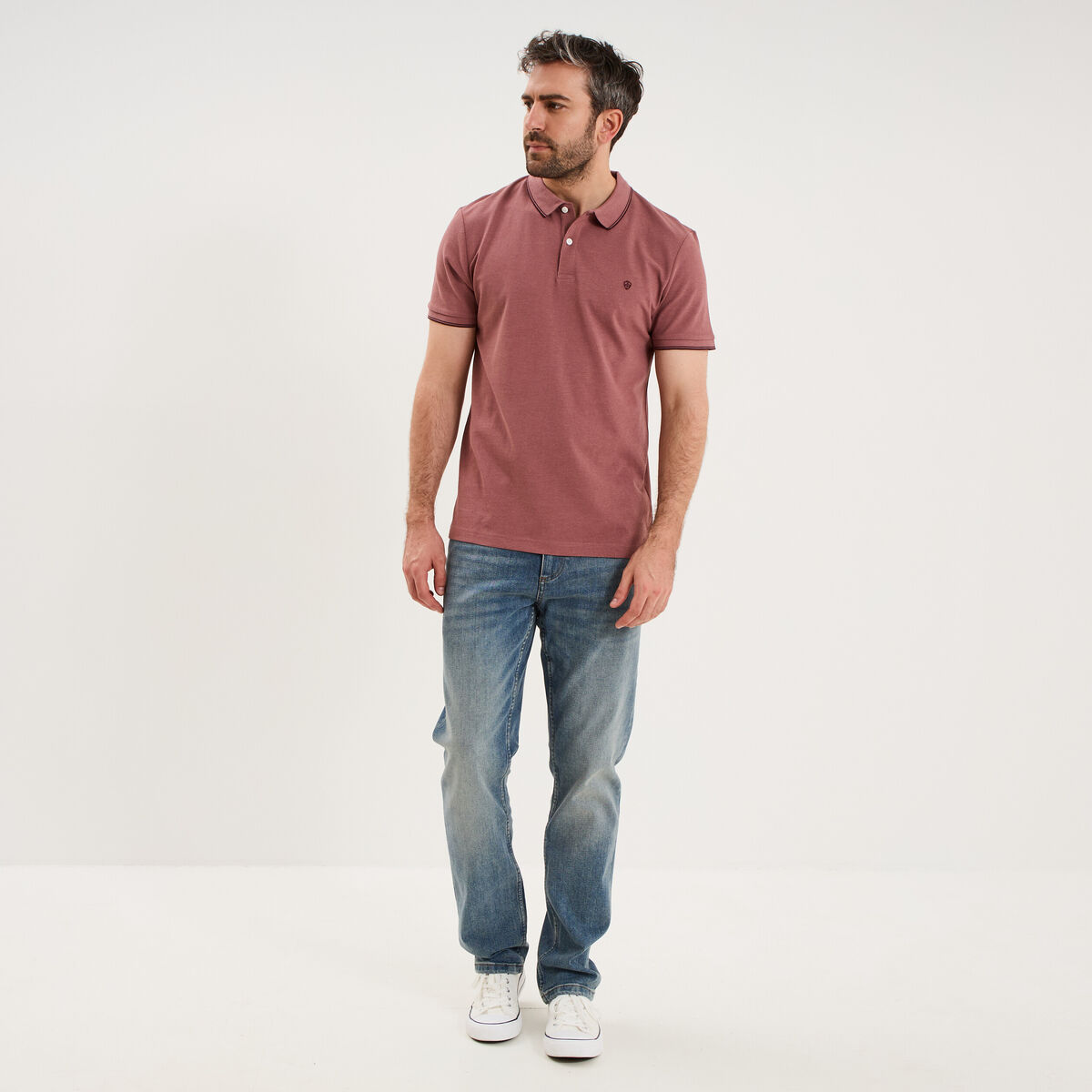 Polo piqu&eacute; coton manches courtes vieux rose homme