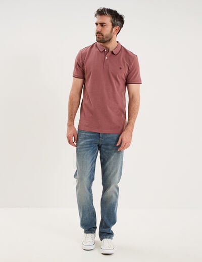 Polo piqu&eacute; coton manches courtes vieux rose homme