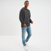 Pull col rond manches longues gris fonc&eacute; homme