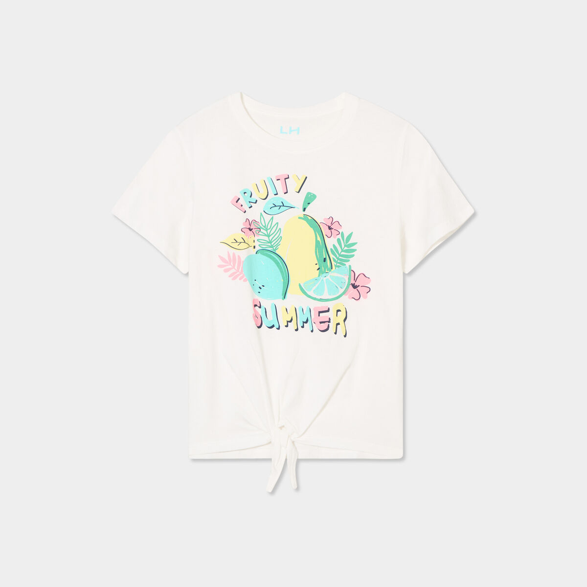 T-shirt noué manches courtes coton blanc fille