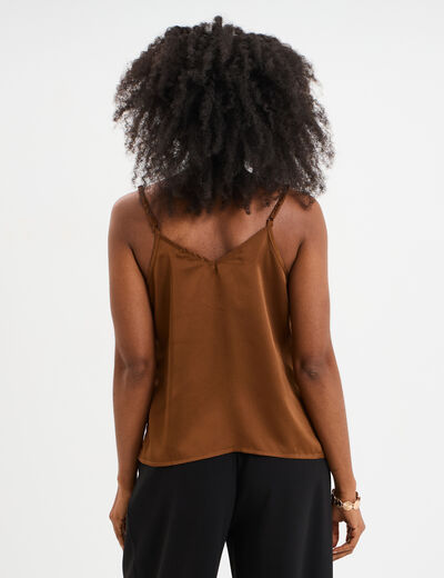 Caraco effet satin marron foncé femme
