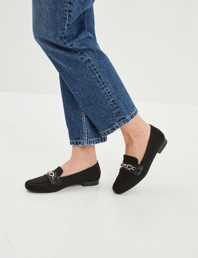 Mocassins plats su&egrave;de noir femme