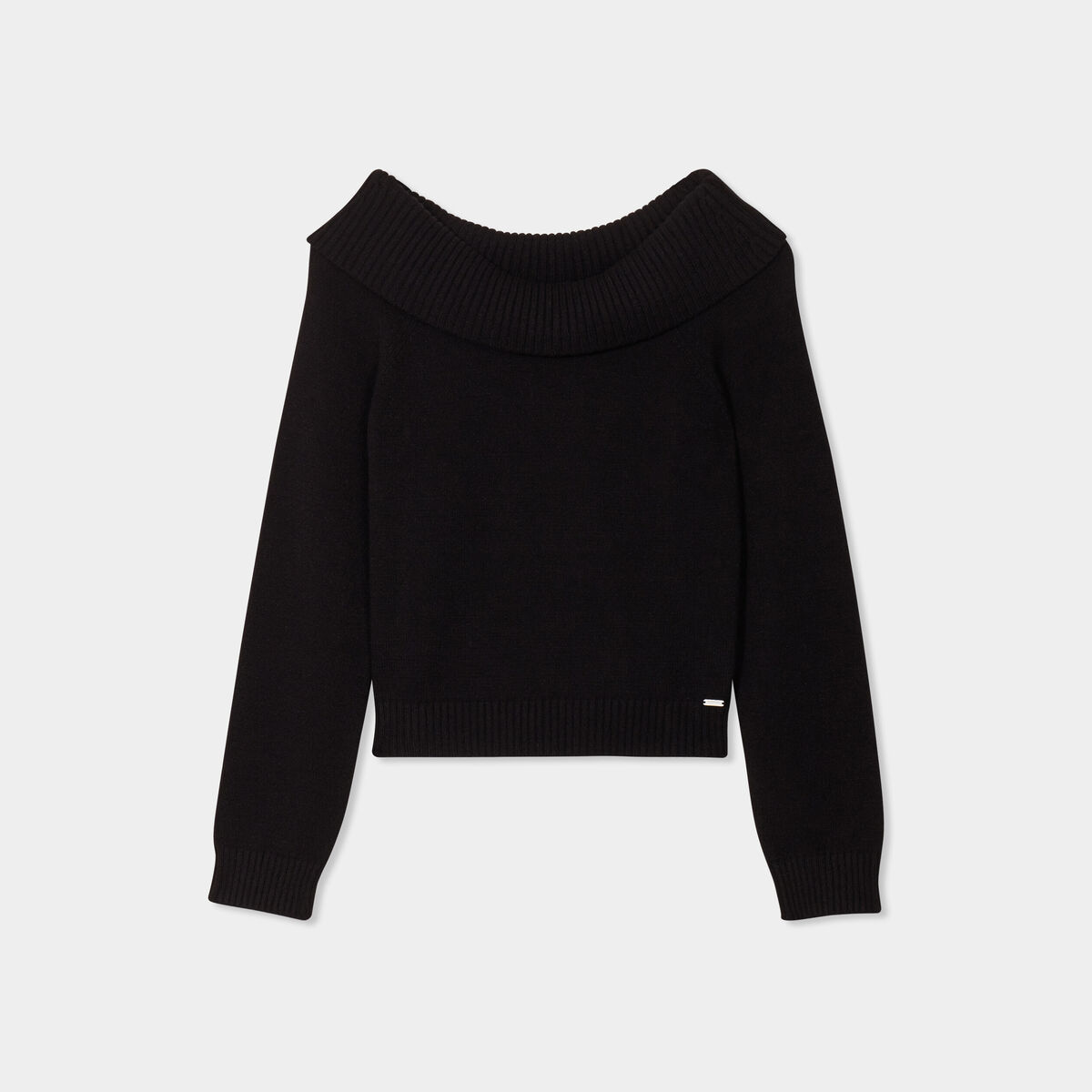 Pull cintré col bateau manches longues noir femme