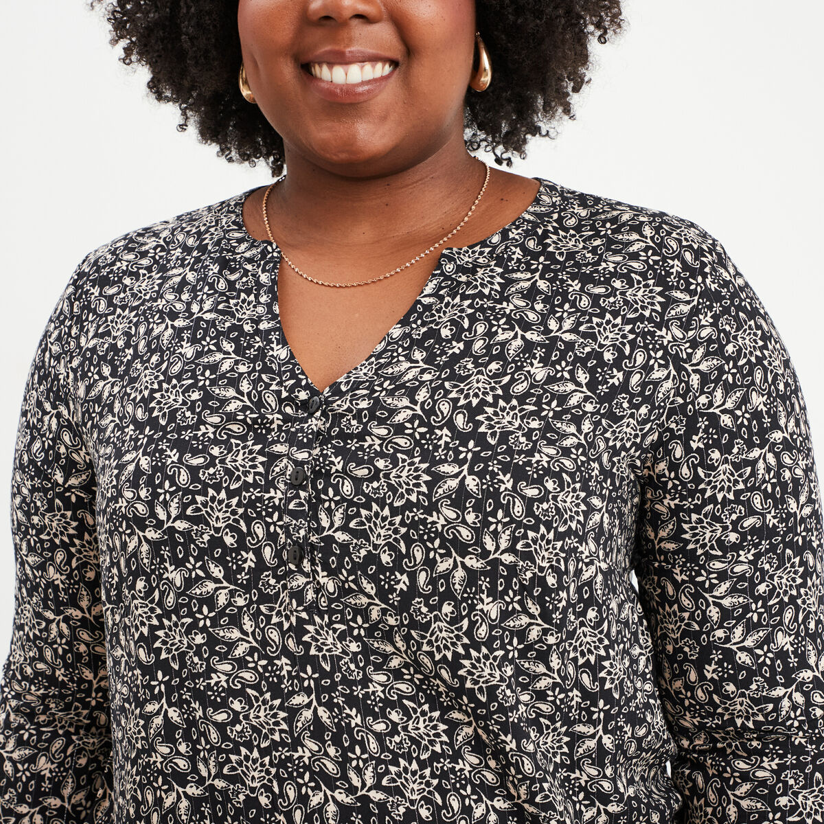 Blouse manches 3/4 retroussables noir femme grande taille